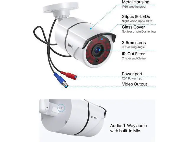 Alt view image 7 of 7 - ZOSI 2 Pack 1080P Home Security Cameras with Audio Recording,Built-in Microphone,1920TVL 2.0MP HD-TVI Surveillance Cameras with 120ft IR Night Vision,Waterproof Surveillance Bullet Camera System