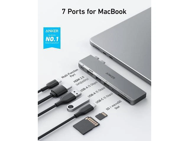 Alt view image 2 of 6 - USB C Hub for MacBook 7-in-2 with 4K@60Hz HDMI Compatible with Thunderbolt 4 1 Type C and 2 USB A Data Ports for MacBookPro 13 Inch MacBookAir M1 / M2 and More