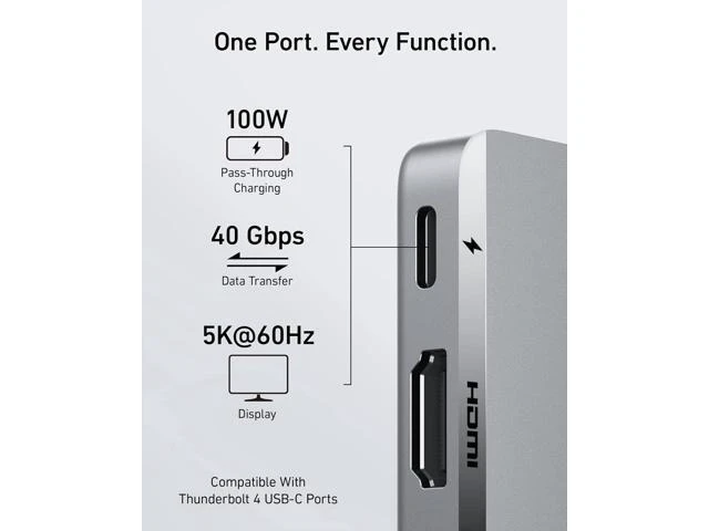 Alt view image 3 of 6 - USB C Hub for MacBook 7-in-2 with 4K@60Hz HDMI Compatible with Thunderbolt 4 1 Type C and 2 USB A Data Ports for MacBookPro 13 Inch MacBookAir M1 / M2 and More