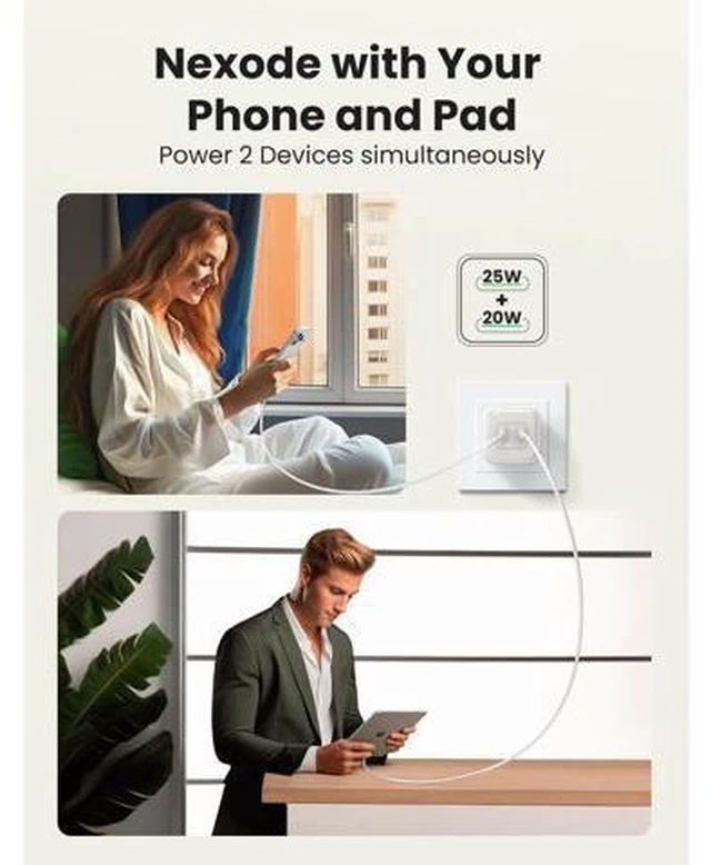 Alt view image 3 of 5 - UGREEN 45W USB C Charger, Nexode 2 Port GaN Foldable PPS Wall Charger Block Support Samsung Super Fast Charging 2.0 for Galaxy S25/S24/Note 20, iPhone 16/15/14, iPad, MacBook, Steam Deck (White)