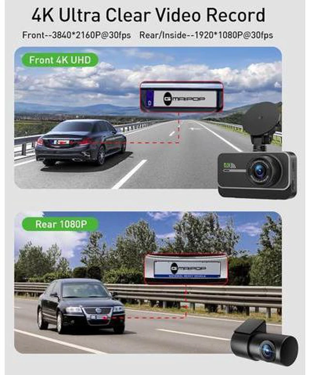 Alt view image 2 of 7 - Dash Cam Front and Rear,4K+1080P WiFi Dual Dash Camera for Cars with App, 3" IPS Dashboard Camera Recorder,Night Vision,24H/7 Parking Mode, Loop Recording,170° Wide Angle,Free 64GB SD Card