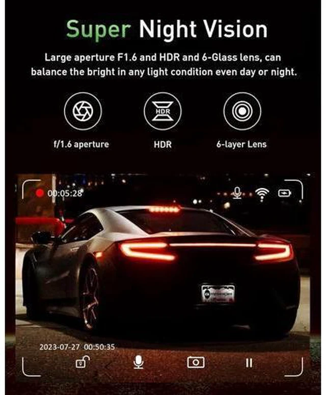 Alt view image 5 of 7 - Dash Cam Front and Rear,4K+1080P WiFi Dual Dash Camera for Cars with App, 3" IPS Dashboard Camera Recorder,Night Vision,24H/7 Parking Mode, Loop Recording,170° Wide Angle,Free 64GB SD Card