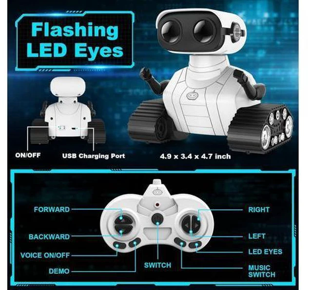 Alt view image 7 of 7 - Hamourd Robot Toys for 3 Years Old Boys Girls- Rechargeable Remote Control Robots, Emo Robot with Auto-Demonstration, Flexible Head & Arms, Dance Moves, Music, and Shining LED Eyes, Kids Toys Gifts