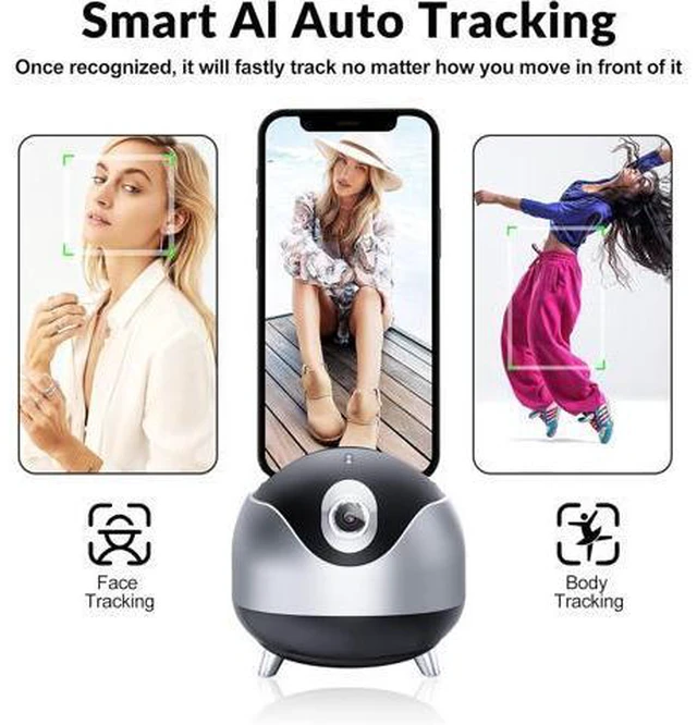Alt view image 2 of 7 - Auto Face Tracking 360 Camera Tripod for Cell Phone Rotating with Remote, iyesku 2-Axis Smart AI Face Recognition 360 Selfie Stick Rotation Tripod Mobile Phone Holder TikTok Camera Tripod (Black)