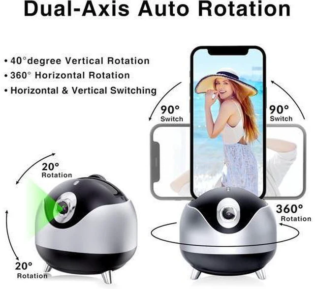 Alt view image 3 of 7 - Auto Face Tracking 360 Camera Tripod for Cell Phone Rotating with Remote, iyesku 2-Axis Smart AI Face Recognition 360 Selfie Stick Rotation Tripod Mobile Phone Holder TikTok Camera Tripod (Black)