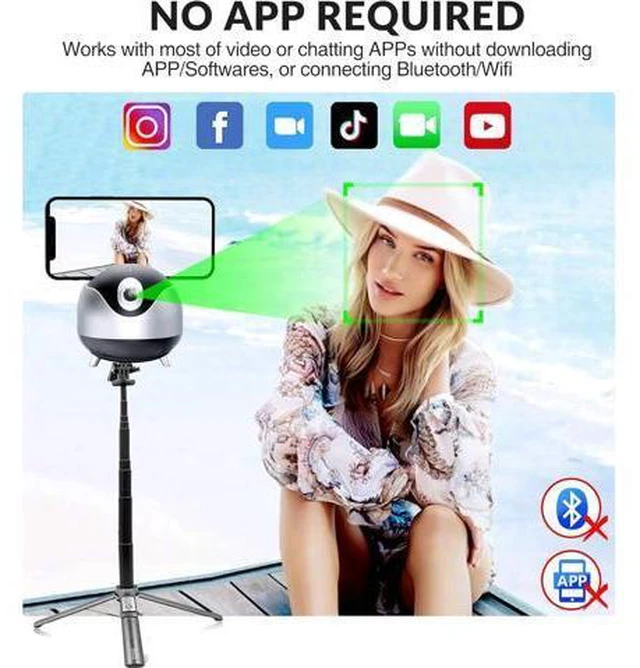 Alt view image 5 of 7 - Auto Face Tracking 360 Camera Tripod for Cell Phone Rotating with Remote, iyesku 2-Axis Smart AI Face Recognition 360 Selfie Stick Rotation Tripod Mobile Phone Holder TikTok Camera Tripod (Black)