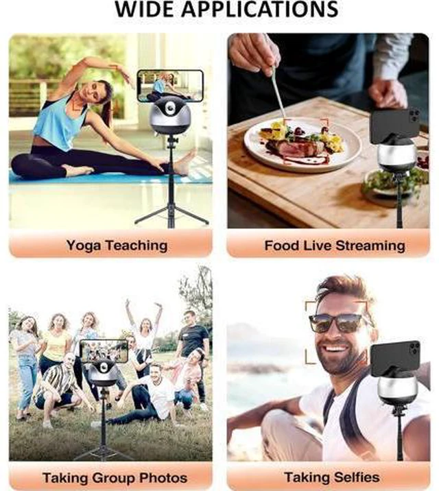 Alt view image 7 of 7 - Auto Face Tracking 360 Camera Tripod for Cell Phone Rotating with Remote, iyesku 2-Axis Smart AI Face Recognition 360 Selfie Stick Rotation Tripod Mobile Phone Holder TikTok Camera Tripod (Black)