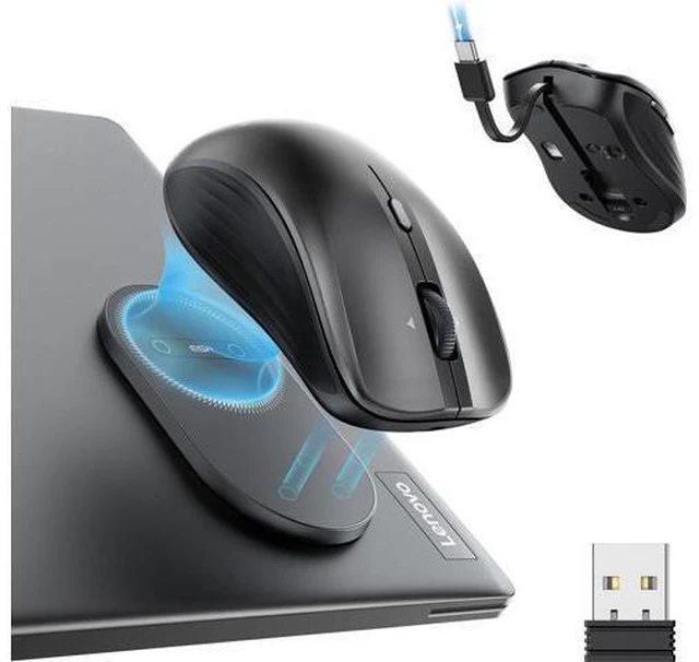Main image of MagMouse Snap-to-Carry Bluetooth Mouse Rechargeable Wireless Mouse for Laptop with Built-in Charging Cable Reusable Adhesive Holder BT 5.0 + 2.4 GHz Connectivity Silent Ergonomic Black