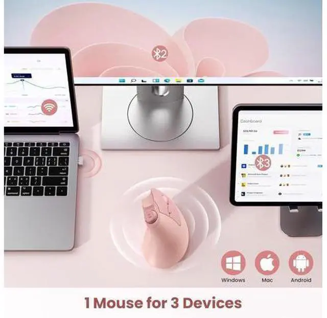 Alt view image 2 of 7 - seenda Ergonomic Mouse Rechargeable, USB+Dual Bluetooth, MOU-302 Vertical Wireless Mouse with Volume Knob, Quiet Clicks, Multi-Device Cordless Mice Compatible for Windows, PC, Laptop, Mac OS