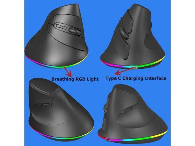 Alt view image 6 of 7 - Wireless Mouse Bluetooth Rechargeable Dual Mode Ergonomic Vertical Large Carpal Tunnel Ergo Optical Travel Cordless Mice for PC Laptop Computer Mac iPad Pro MacBook Pro/Air,RGB Light,Side Buttons