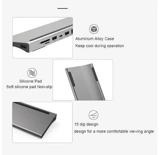 Alt view image 6 of 7 - USB C Type C Hub USB Type C Hub, USB C Hub, USB Type C Docking Station 11 in 1, USB C to HDMI 4K VGA, 3USB 3.0, RJ45 Gigabit Ethernet, PD SD/TF Card Reader, 3.5mm Audio, for MacBook, MacBook Pro, iPad