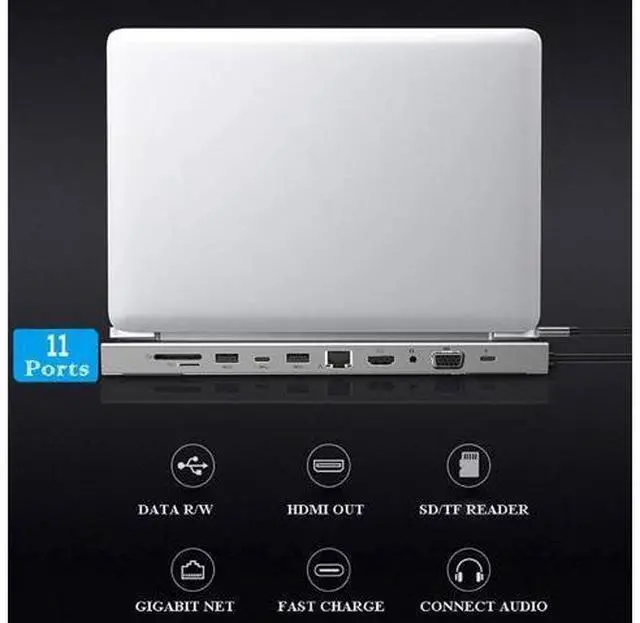 Alt view image 7 of 7 - USB C Type C Hub USB Type C Hub, USB C Hub, USB Type C Docking Station 11 in 1, USB C to HDMI 4K VGA, 3USB 3.0, RJ45 Gigabit Ethernet, PD SD/TF Card Reader, 3.5mm Audio, for MacBook, MacBook Pro, iPad