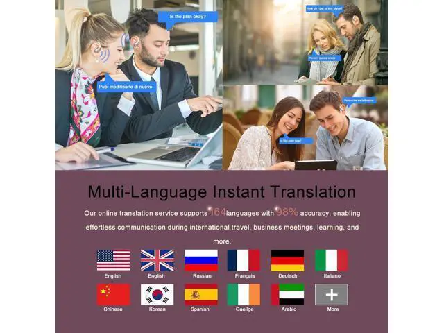 Alt view image 2 of 7 - AI Translation Earbuds Real Time, 164 Language Translator Earbud 3-in-1 Bluetooth 5.4 Translator Earbuds with 6 Translation Modes, 75H Translators Headphones with APP for Travel Business, Rose Gold