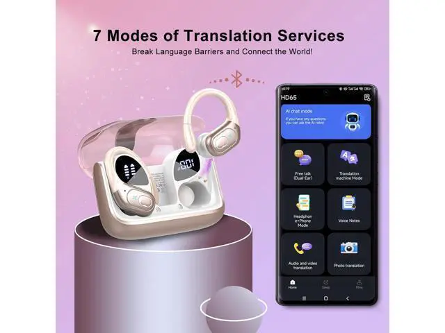 Alt view image 4 of 7 - AI Translation Earbuds Real Time, 164 Language Translator Earbud 3-in-1 Bluetooth 5.4 Translator Earbuds with 6 Translation Modes, 75H Translators Headphones with APP for Travel Business, Rose Gold