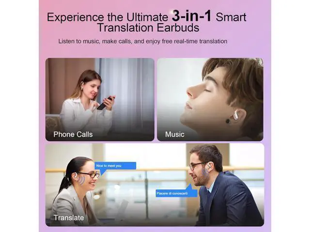 Alt view image 3 of 7 - AI Translation Earbuds Real Time, 164 Language Translator Earbud 3-in-1 Bluetooth 5.4 Translator Earbuds with 6 Translation Modes, 75H Translators Headphones with APP for Travel Business, Rose Gold