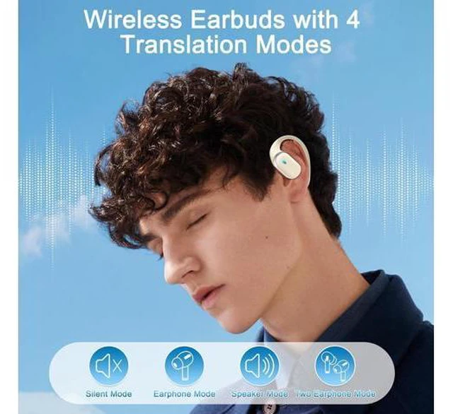 Alt view image 4 of 7 - Wireless Earbuds Bluetooth Headphones - 3-in-1 Translation Earbuds Real Time - Open Ear Language Translator Earbuds - HD Sound, 68H Long Playtime, IPX5 Waterproof Ear Buds for Workout/Sports, Beige