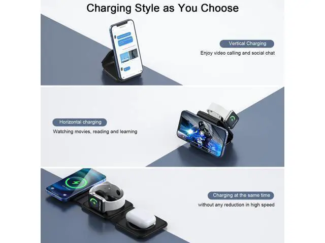 Alt view image 2 of 7 - Wireless Charger 3 in 1 Magnetic Travel Wireless Charging Station Multiple Devices GaN 3 in 1 Charging Station Compatible for iPhone16/15/14/13/Pro/Max iWatch AirPods4/3/2/Pro(Adapter Includes)