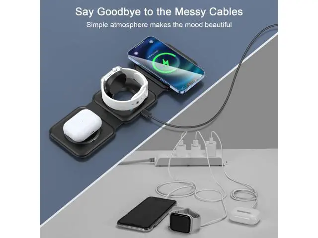 Alt view image 4 of 7 - Wireless Charger 3 in 1 Magnetic Travel Wireless Charging Station Multiple Devices GaN 3 in 1 Charging Station Compatible for iPhone16/15/14/13/Pro/Max iWatch AirPods4/3/2/Pro(Adapter Includes)