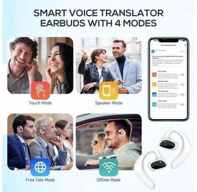Alt view image 2 of 7 - Ailymur V2 Translator Earbuds, Ai Language Translator Earbuds, Real-Time 3-in-1 Translation Earbuds 144 Languages & Accents, Translation Device for Travel Business Learning(White)