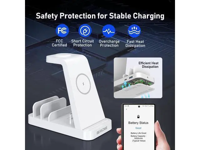 Alt view image 5 of 7 - Wireless Charger for 5 in 1 Wireless Charging Station for Charger Dock Stand for Galaxy Watch Ultra 7 6 5 4 3 Galaxy S25 S24 Ultra S23 S22 S21 Note 20 10 Z Fold Buds White