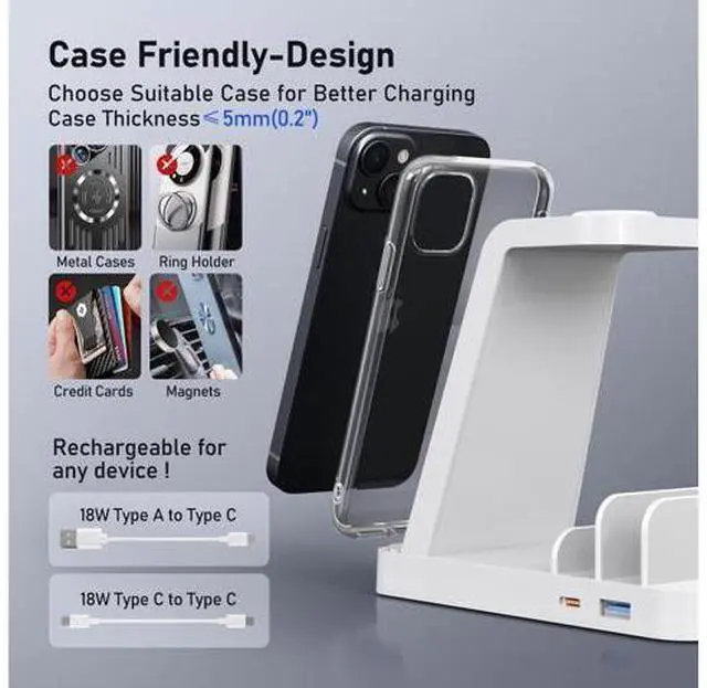 Alt view image 6 of 7 - Wireless Charger for 5 in 1 Wireless Charging Station for Charger Dock Stand for Galaxy Watch Ultra 7 6 5 4 3 Galaxy S25 S24 Ultra S23 S22 S21 Note 20 10 Z Fold Buds White