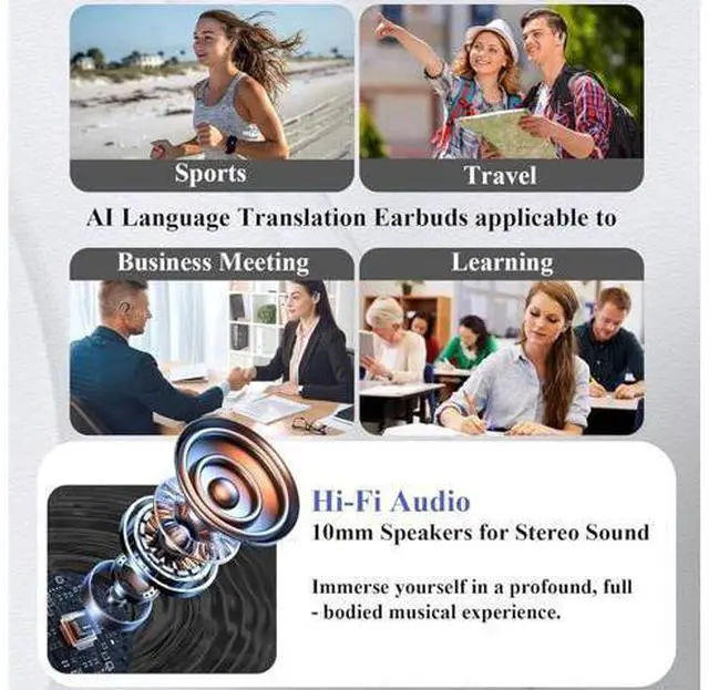 Alt view image 7 of 7 - Viora Ai Translator Earbuds, Viora Auriculares Traductores De Idiomas, Real Time Translator, Ai Translation Earbuds Real Time For Travel, Learning, Supports Translation Into 144 Languages (2pcsA)