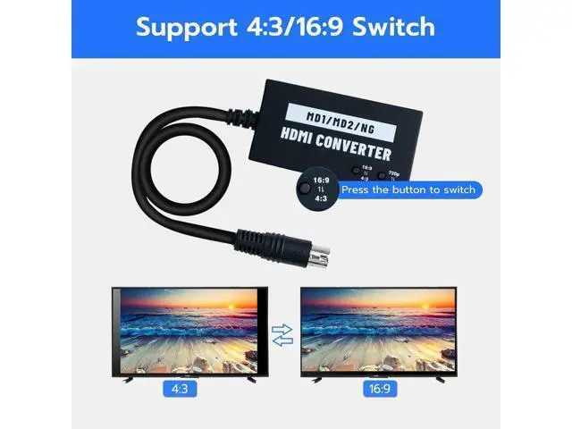 Alt view image 4 of 7 - HDMI Adapter for Sega Genesis Model 1/2/3 for HDTV Multifunctional Video Converter 4:3/16:9 720P/1080P for Genesis Model 1/2 / 3 Sega CD CDX 32X Nomad NEOGEO