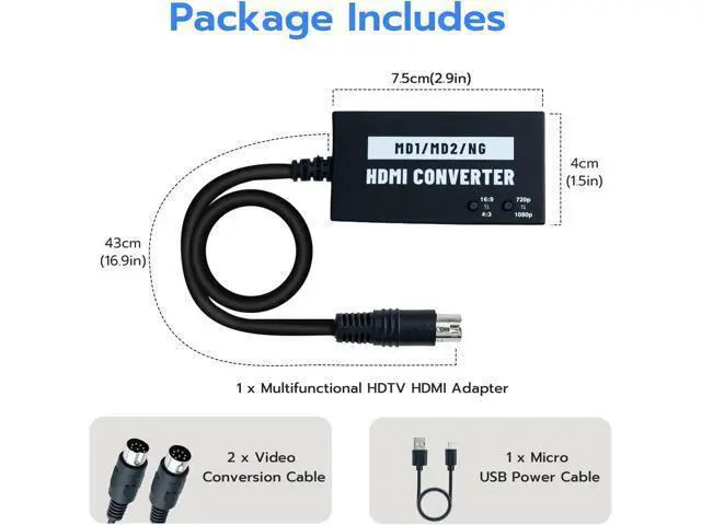 Alt view image 7 of 7 - HDMI Adapter for Sega Genesis Model 1/2/3 for HDTV Multifunctional Video Converter 4:3/16:9 720P/1080P for Genesis Model 1/2 / 3 Sega CD CDX 32X Nomad NEOGEO
