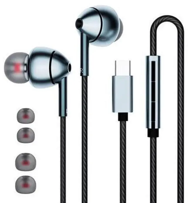 Main image of USB-C Wired Earbuds with Microphone, Volume Control, Noise Canceling, Compatible with Samsung Galaxy S24 S23 S22, iPhone 17 16 15 Pro Pro max, Pixel Phones