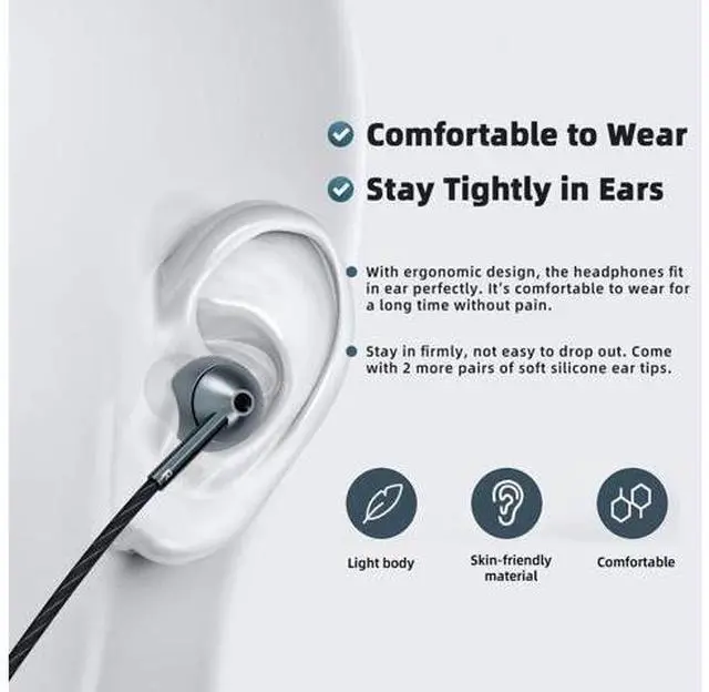 Alt view image 4 of 7 - USB-C Wired Earbuds with Microphone, Volume Control, Noise Canceling, Compatible with Samsung Galaxy S24 S23 S22, iPhone 17 16 15 Pro Pro max, Pixel Phones