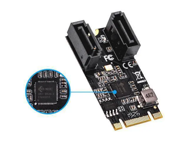 Alt view image 2 of 2 - SYBA SI-ADA40149 M.2 (B+M Key) 22x42 to SATA III 2 Ports Adapter Card, Jmicro JMB582 Chipset
