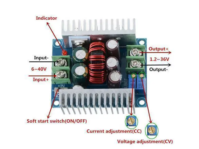 Alt view image 2 of 7 - 300W Synchronous Buck Module Constant Current CC CV DC DC Step Down Voltage Power Regulator 6-40V in to 1.2-36V 20A Out 5V 12V 24V