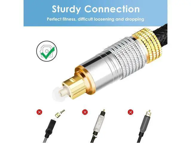 Alt view image 3 of 7 - Optical Audio Cable, 6ft. / 1.8M Fiber Optic Audio Cable with Durable 24K Gold-Plated, Nylon Braided Male to Male Optical Digital Cable for HI-FI Sound Bar, Home Theater, TV, PS4, Xbox, Playstation