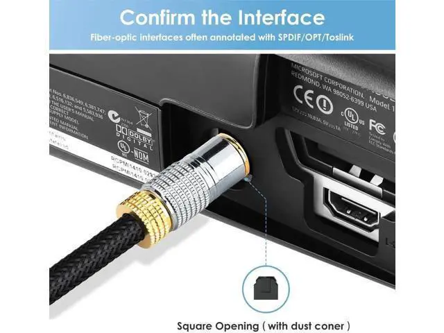 Alt view image 4 of 7 - Optical Audio Cable, 6ft. / 1.8M Fiber Optic Audio Cable with Durable 24K Gold-Plated, Nylon Braided Male to Male Optical Digital Cable for HI-FI Sound Bar, Home Theater, TV, PS4, Xbox, Playstation