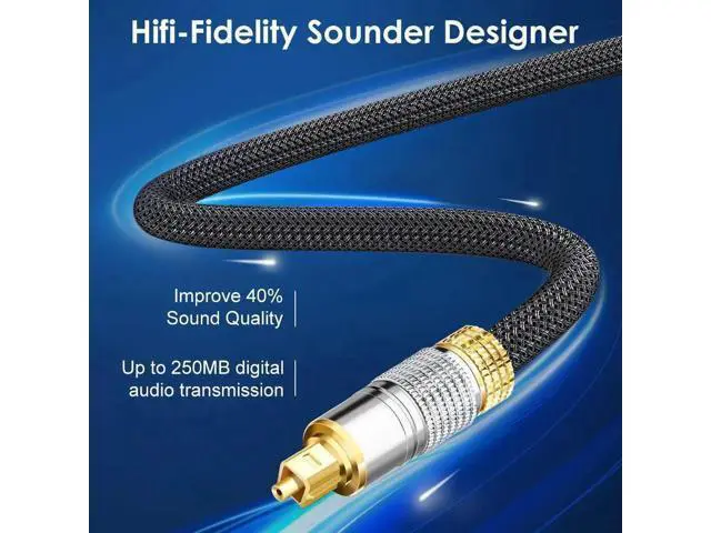 Alt view image 5 of 7 - Optical Audio Cable, 6ft. / 1.8M Fiber Optic Audio Cable with Durable 24K Gold-Plated, Nylon Braided Male to Male Optical Digital Cable for HI-FI Sound Bar, Home Theater, TV, PS4, Xbox, Playstation
