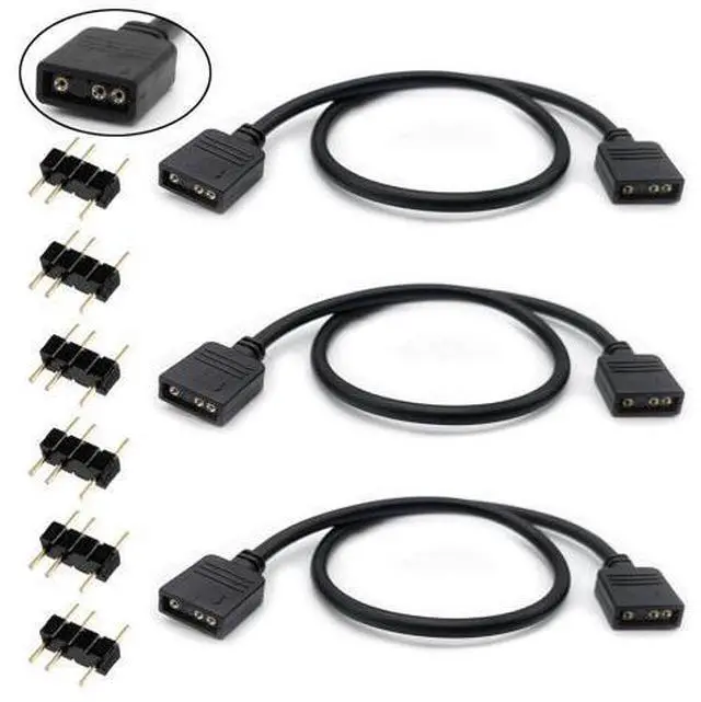 Main image of (3-Pack) ARGB Extension Cable, 5V 3-Pin Addressable RGB Cable, 1-to-1 Female to Female for Extending Computer PC Fans/LED Lights, 30cm / 11.8in