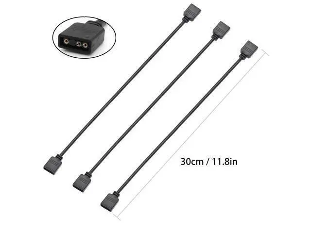 Alt view image 4 of 5 - (3-Pack) ARGB Extension Cable, 5V 3-Pin Addressable RGB Cable, 1-to-1 Female to Female for Extending Computer PC Fans/LED Lights, 30cm / 11.8in