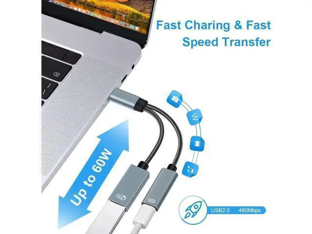 Alt view image 2 of 7 - USB C to USB Adapter OTG and Charger Cable, 2 in 1 USB-C Splitter with 60W PD Charging Type C OTG and USB A Female Port Compatible with Chr-o-mecast G-o-o-g-l-e TV, i-P-ad Pro, S21/S20, Pixel,L-G G8