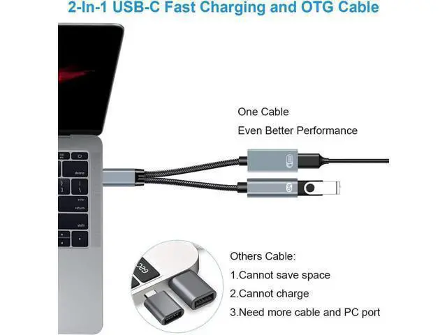 Alt view image 7 of 7 - USB C to USB Adapter OTG and Charger Cable, 2 in 1 USB-C Splitter with 60W PD Charging Type C OTG and USB A Female Port Compatible with Chr-o-mecast G-o-o-g-l-e TV, i-P-ad Pro, S21/S20, Pixel,L-G G8