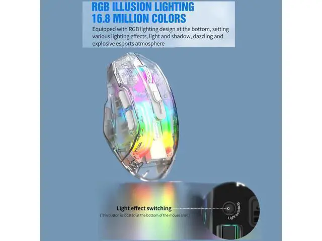 Alt view image 6 of 7 - Wireless Gaming Mice with Transparent Crystal Shell, Tri-Modes (USB Wired + 2.4G Wireless+ Bluetooth), Silent Click, Rechargeable Wireless Mouse with RGB Backlit- White