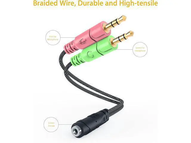 Alt view image 7 of 7 - Pro-trade Headphone Splitter for Computer CTIA 3.5mm TRRS Female to Dual TRS Male Mic Audio Jack Y Headset Splitter Adapter Cable for PC Laptop to Gaming Headset - 8inch/20cm Black