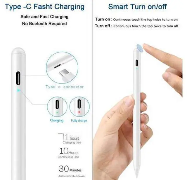 Alt view image 4 of 7 - SZYG Stylus Pen for Apple iPad Pencil - Active Pen with Palm Rejection Compatible with Apple iPad 10th 9th 8th 7th 6th Generation iPad Air M3/M2 5/4/3 iPad Pro 11-12.9 2018-2024 iPad Mini 6th 5th Gen