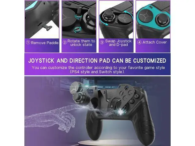 Alt view image 6 of 7 - WISDUM Wireless Game PS4 Gamepad Controller For PS4 Elite/Slim/Pro Console For Dualshock 4 Gamepad With Programmable Back Button Support PC Black