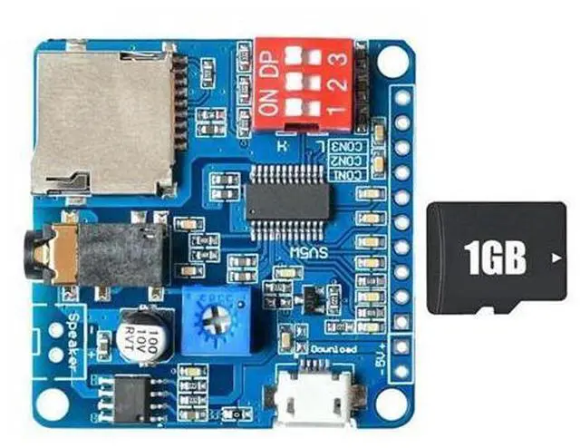 Main image of Voice Playback Module MP3 Player Module+1GB Memory Card UART I/O Trigger Class D Amplifier Board 5W DY-SV5W-AB01