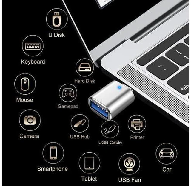 Alt view image 3 of 6 - USB C to USB Adapter 2 Pack Type C Male to USB 3.0 Female Adapter Compatible with MacBook Pro 2019 2018 MacBook Air 2022 2020 2019 2018 Black & Gold