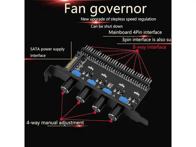 Alt view image 5 of 5 - 4 Knob Cooling Fan Speed Controller PC 8 Channels Fan Hub for CPU Case HDD VGA PWM Fan PCI Bracket 12V Fan Control- SATA Power Supply (SATA 4 Knob)