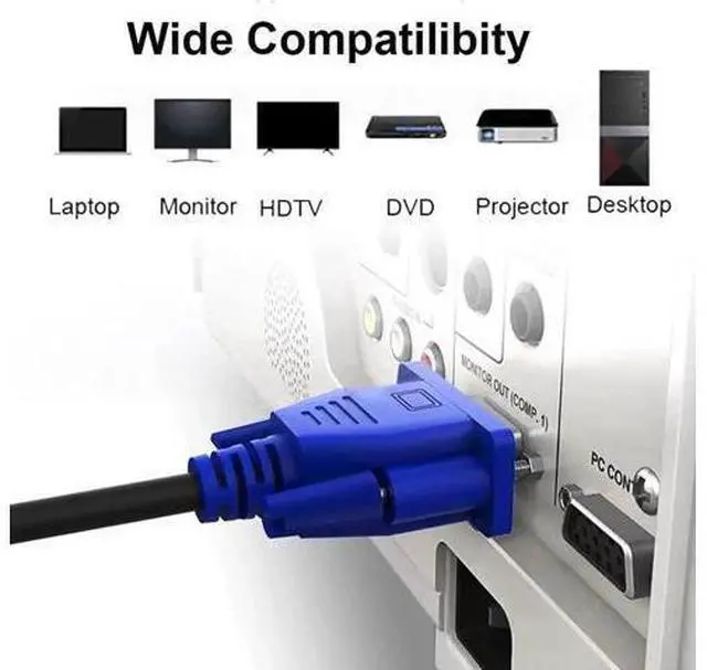 Alt view image 2 of 7 - VGA Cable 5 Feet 5-Pack, Male VGA to VGA Male Monitor Computer Cable Adapter Cord HD15 1080P Full HD High Resolutionfor TV Computer Projector-Blue
