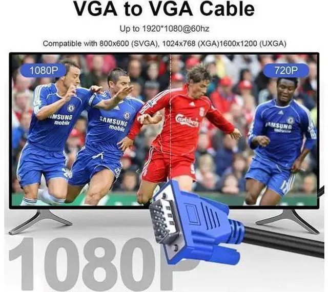 Alt view image 5 of 7 - VGA Cable 5 Feet 5-Pack, Male VGA to VGA Male Monitor Computer Cable Adapter Cord HD15 1080P Full HD High Resolutionfor TV Computer Projector-Blue
