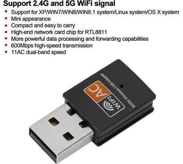Alt view image 6 of 7 - Dual Band 5Ghz/2.4Ghz Wireless WiFi Adapter Network Card Adapter USB Computer Receiver 5G Mini 2.4G External 8811 Chip Wireless Network Card for Windows(Network Cards)