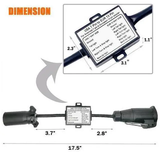 Alt view image 4 of 7 - CARROFIX Trailer Light Adapter Converter US Vehicle 7-Way Plug to European 13-Pin Round Connector
